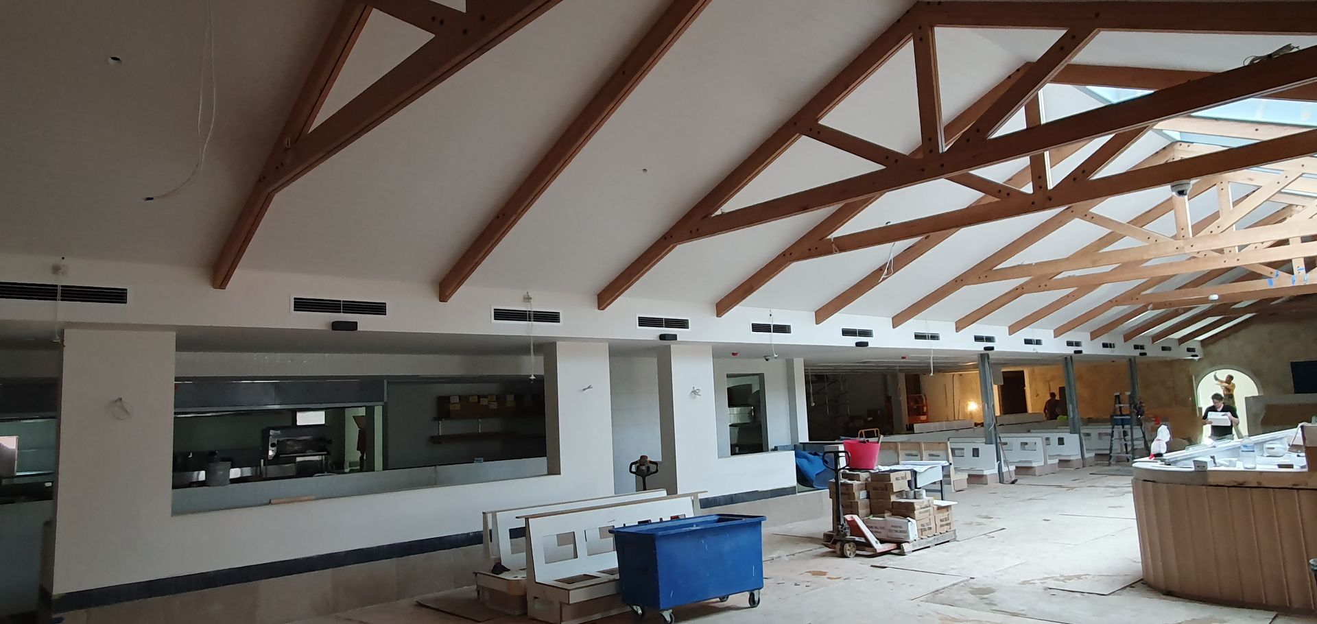 A box speaker's mounting location marked out ahead of installation, as part of the venue's distributed audio system.