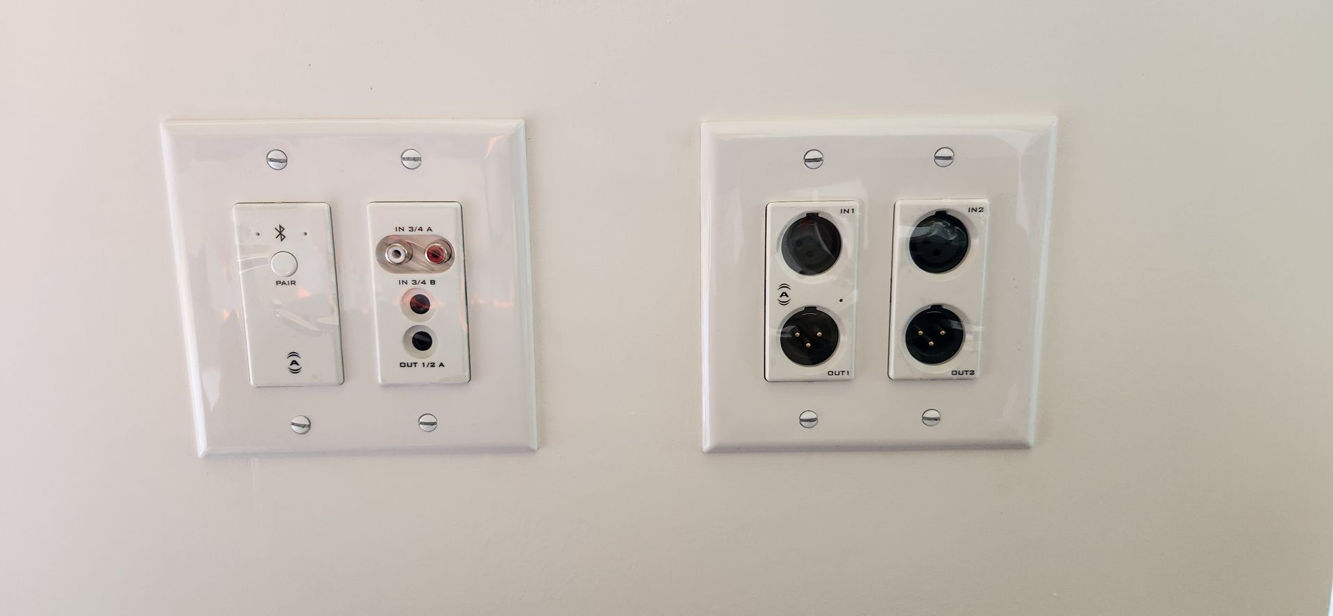 Audio input connection points installed in the function room for events and presentations.
