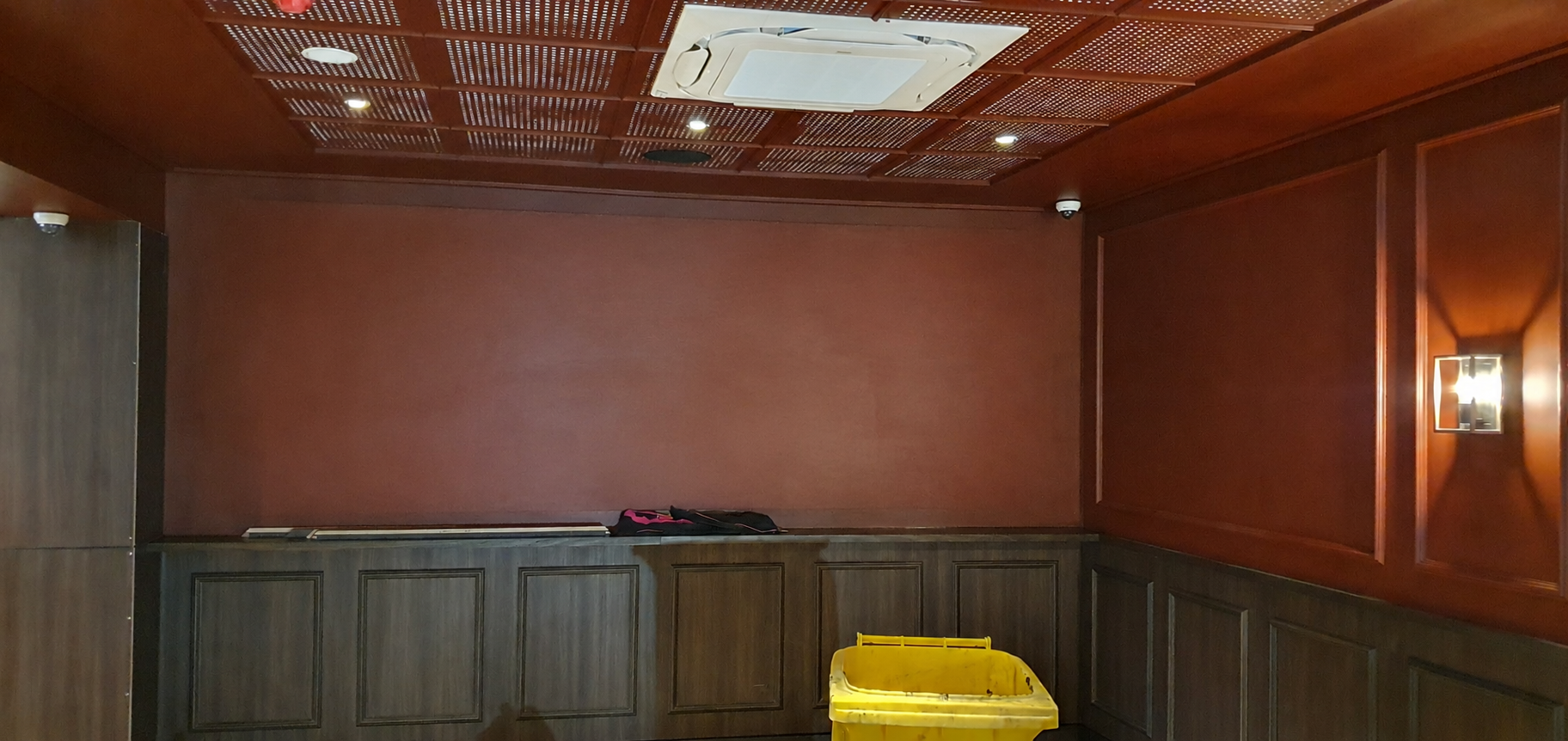The TAB area's display wall before installation was completed.